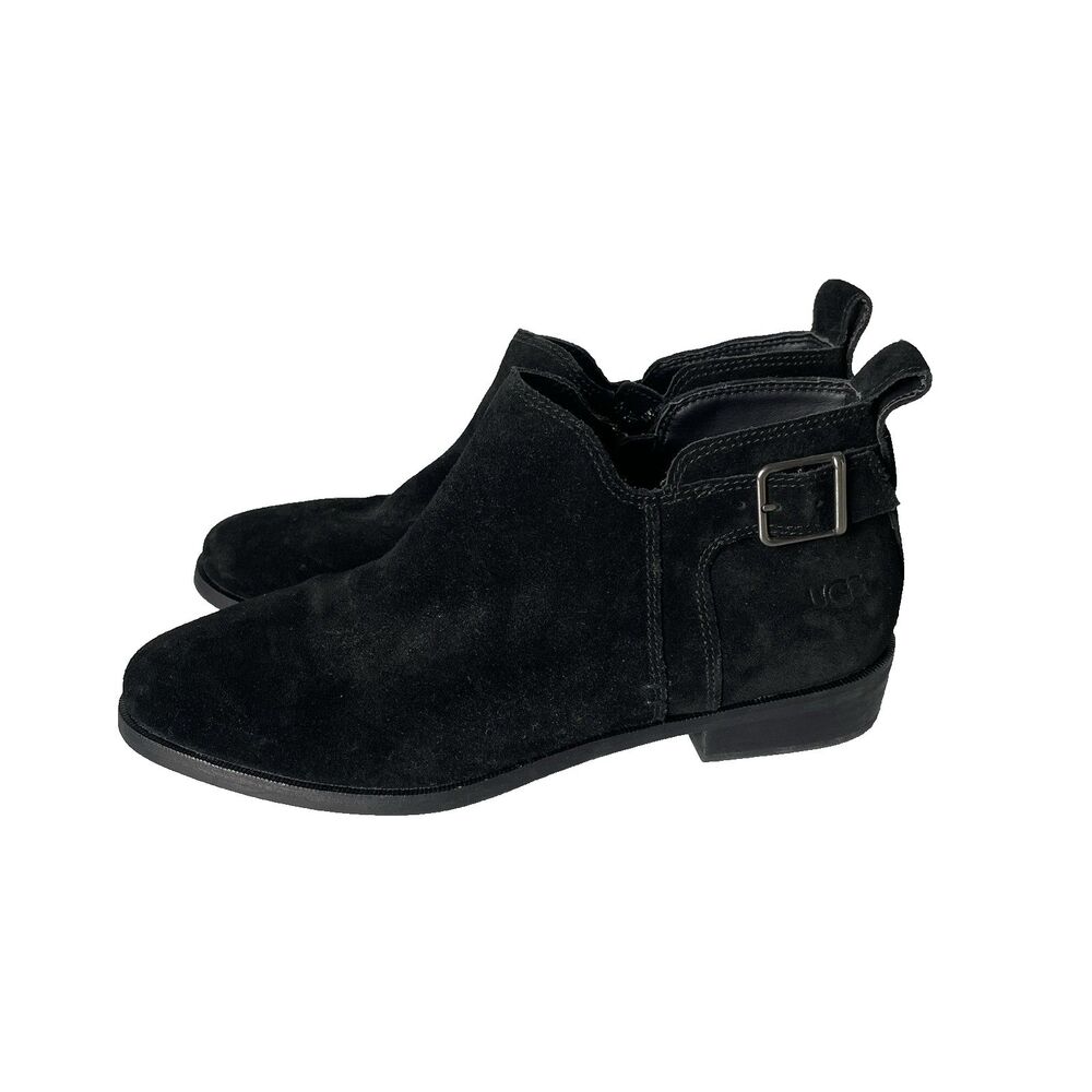UGG Kelsea Ankle Booties Boots Shoes Black Leather Suede Buckle Women's Size 8.5